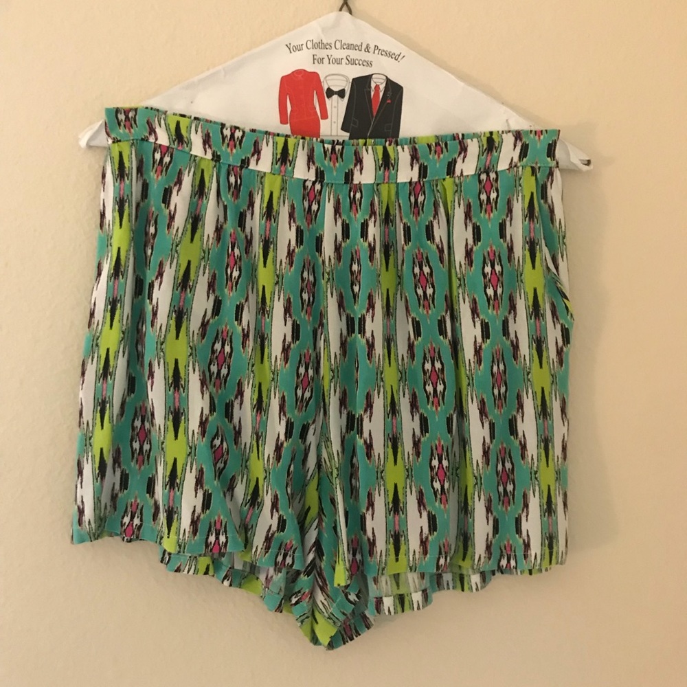High waisted multi-colored fabric shorts
